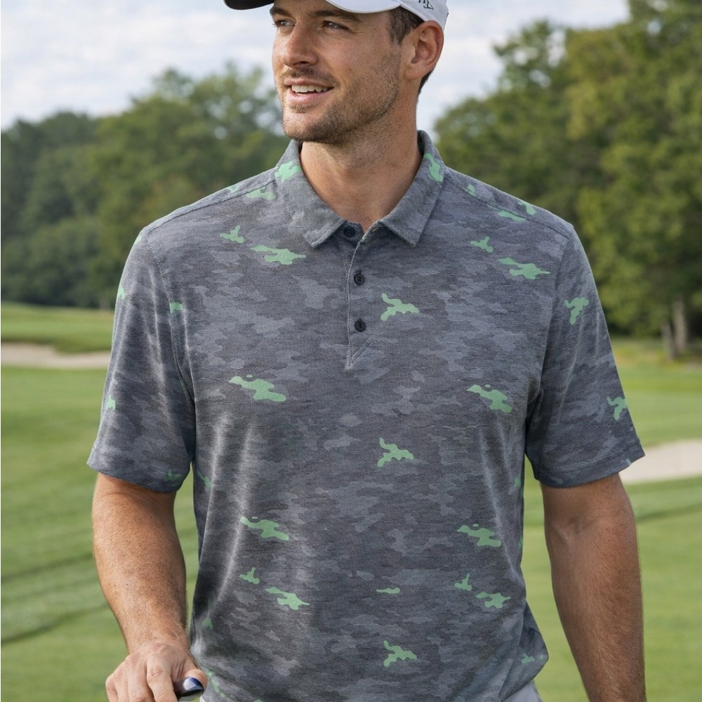 Walter Hagen Golf Polo Shirt Men’s Large Athleisure Casual Camo Print Gray - Picture 1 of 12